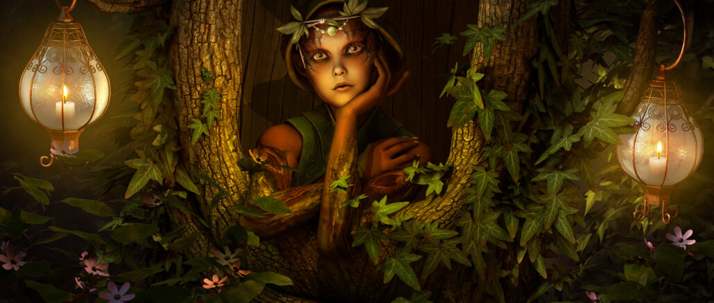 Leprechaun girl in tree