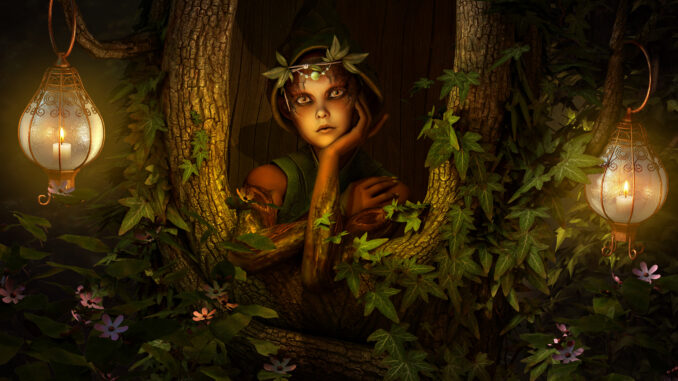 Leprechaun girl in tree